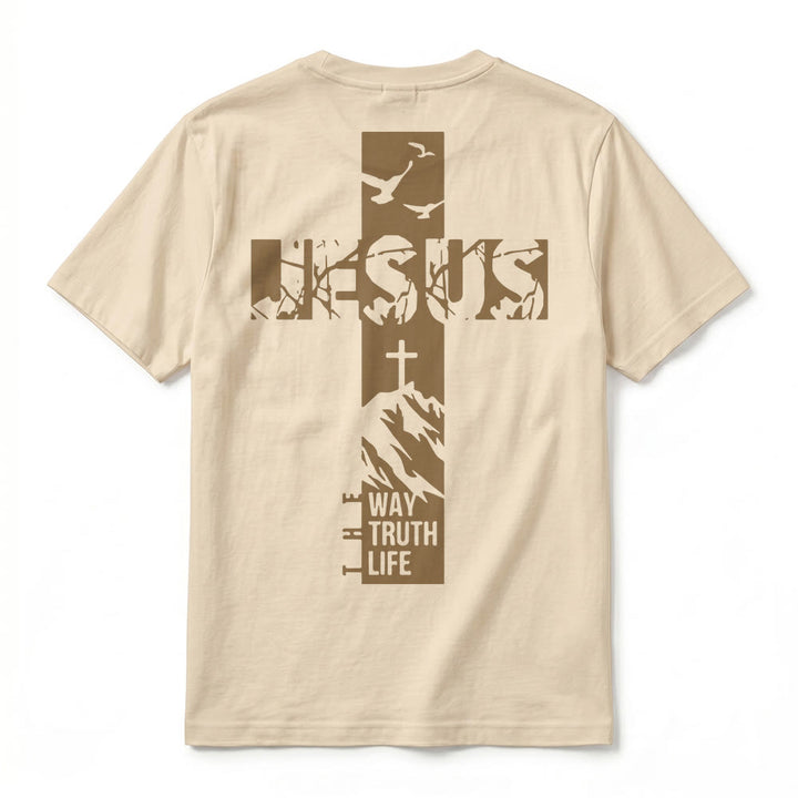 Christianartworkshop T-shirt à manches courtes premium "JÉSUS" Mountain Cross - image 3