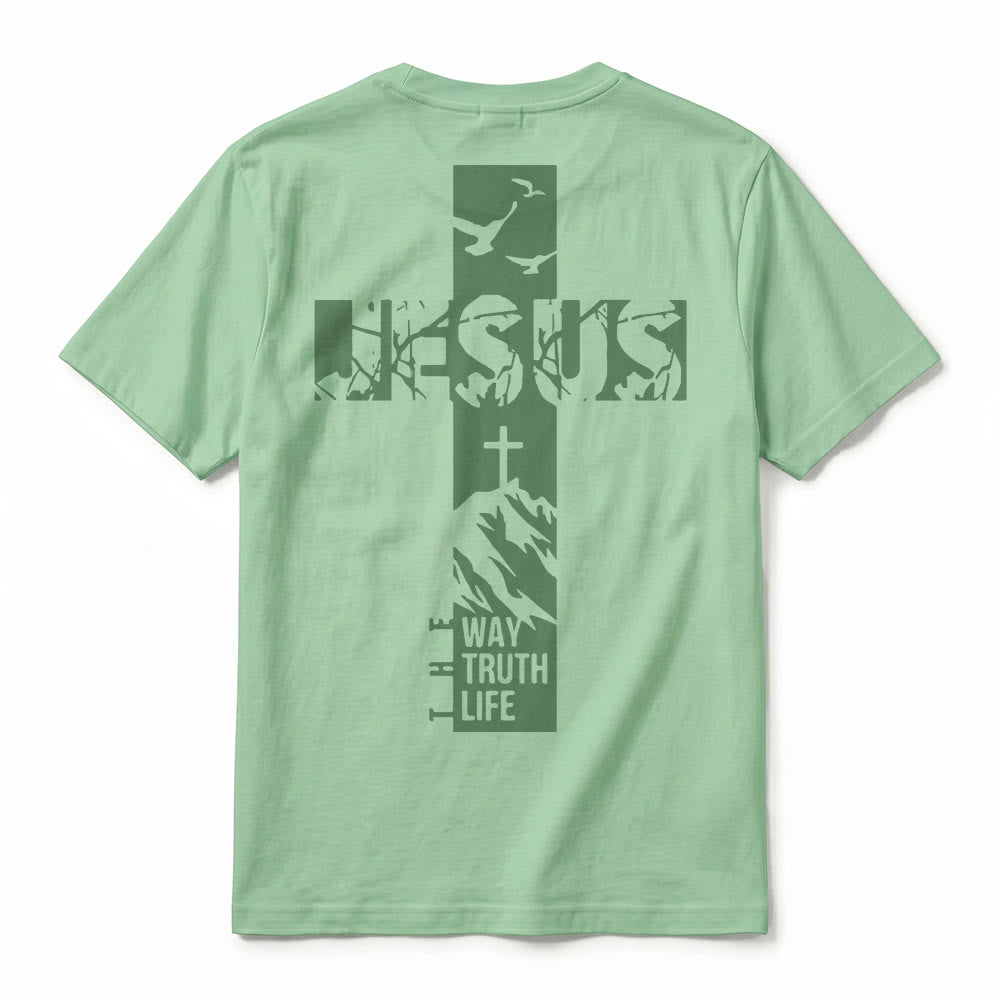 Christianartworkshop T-shirt à manches courtes premium "JÉSUS" Mountain Cross - image 24