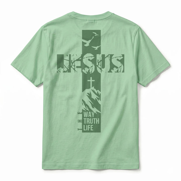 Christianartworkshop T-shirt à manches courtes premium "JÉSUS" Mountain Cross - image 24