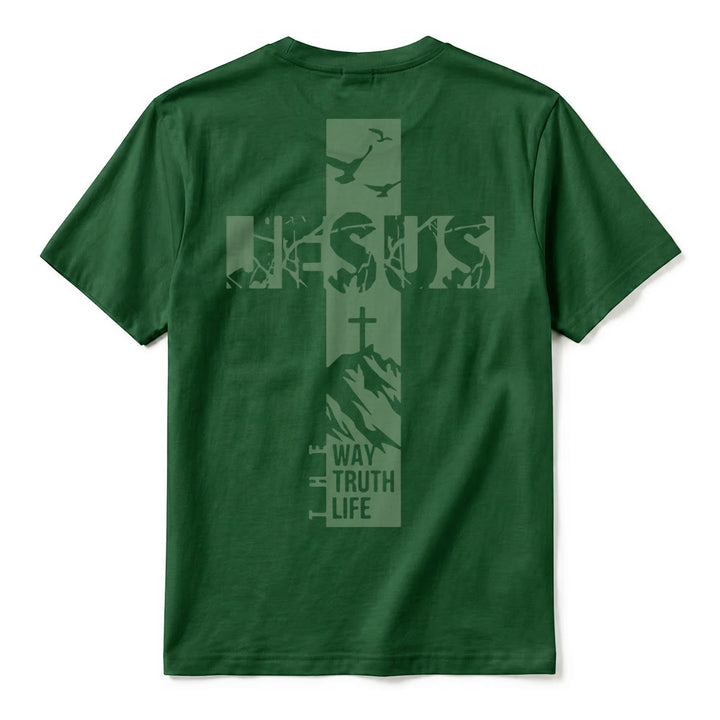Christianartworkshop T-shirt à manches courtes premium "JÉSUS" Mountain Cross - image 12