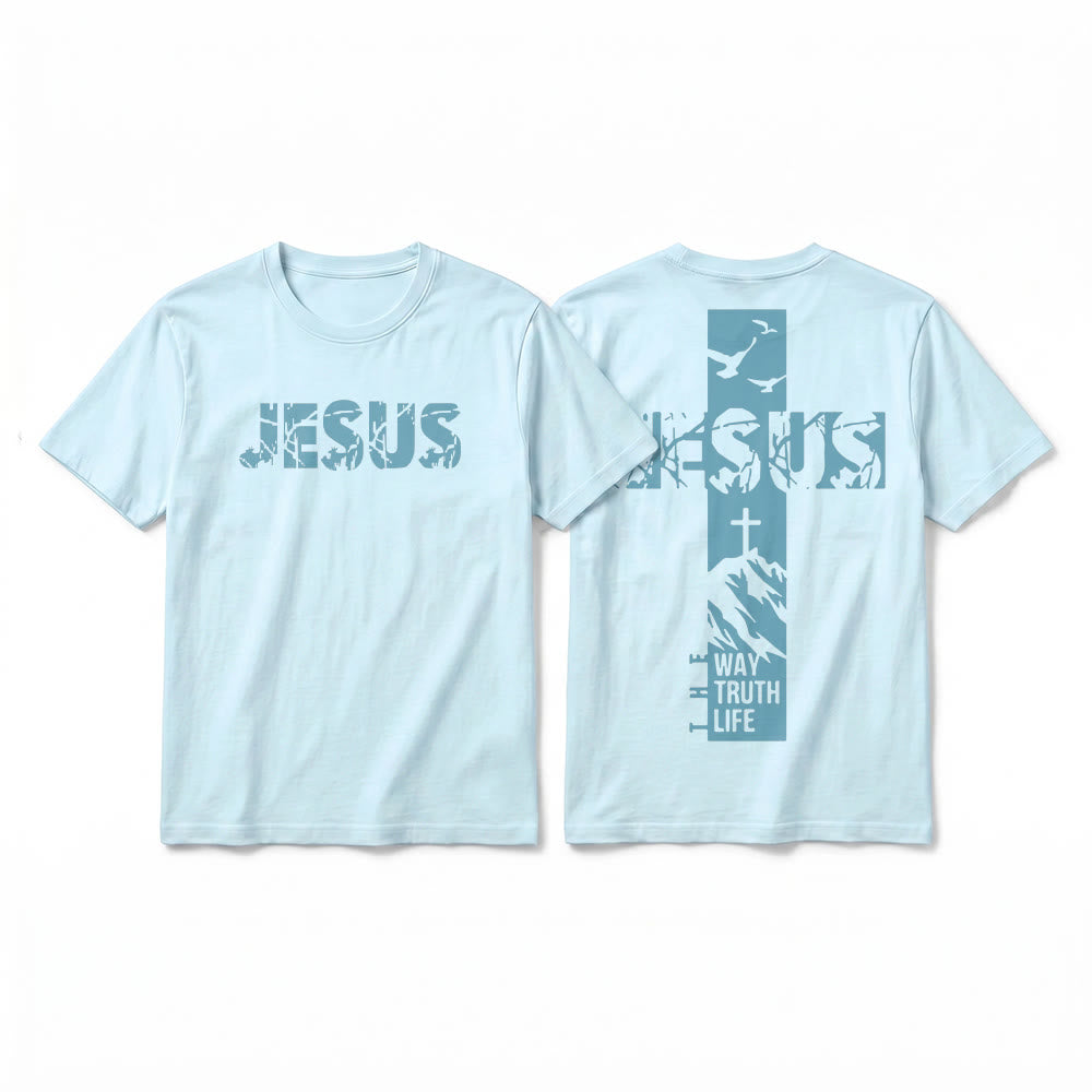 Christianartworkshop T-shirt à manches courtes premium "JÉSUS" Mountain Cross - Bleu - 2XL - image 13