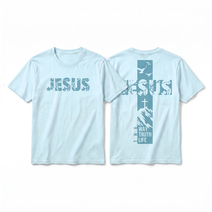 Christianartworkshop T-shirt à manches courtes premium "JÉSUS" Mountain Cross - Bleu - 2XL - image 13