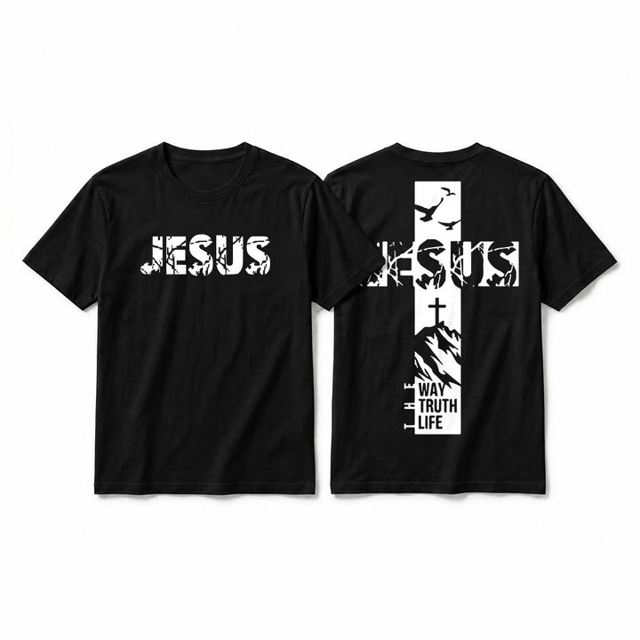 Christianartworkshop T-shirt à manches courtes premium "JÉSUS" Mountain Cross - Noir - 2XL - image 4