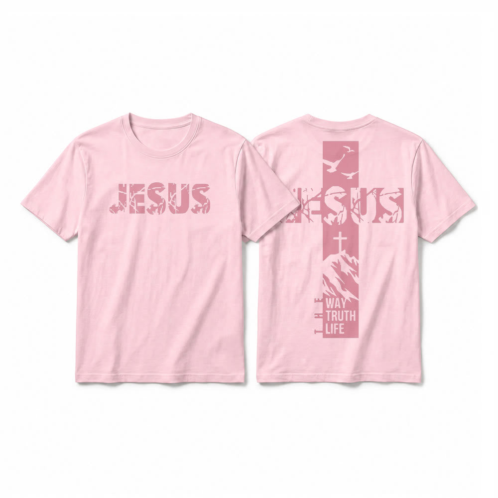 Christianartworkshop T-shirt à manches courtes premium "JÉSUS" Mountain Cross - Rose - 2XL - image 25