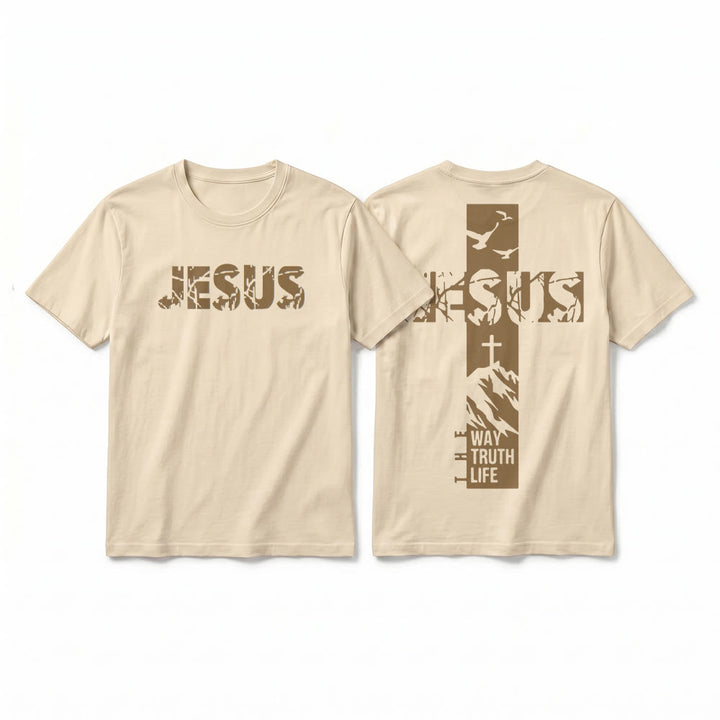 Christianartworkshop T-shirt à manches courtes premium "JÉSUS" Mountain Cross - Beige - 2XL - image 1