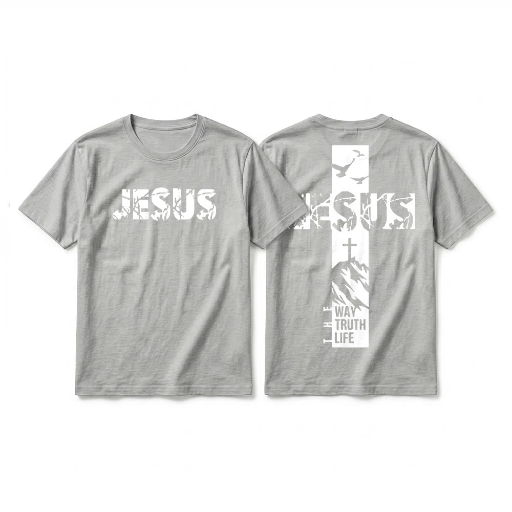Christianartworkshop T-shirt à manches courtes premium "JÉSUS" Mountain Cross - Gris - 2XL - image 19