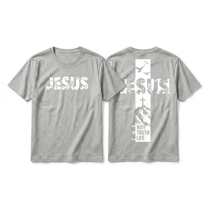 Christianartworkshop T-shirt à manches courtes premium "JÉSUS" Mountain Cross - Gris - 2XL - image 19