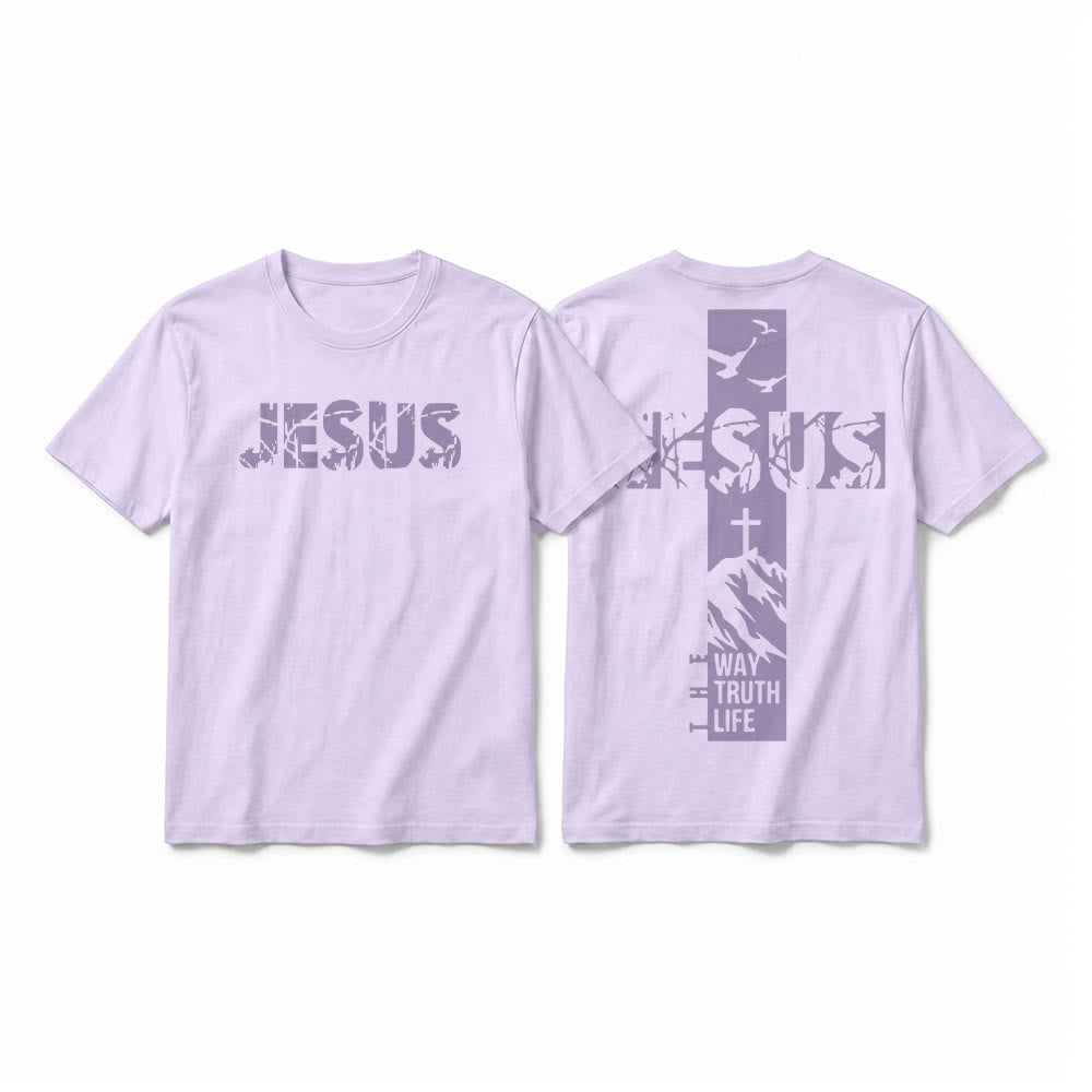 Christianartworkshop T-shirt à manches courtes premium "JÉSUS" Mountain Cross - Violet - 2XL - image 16