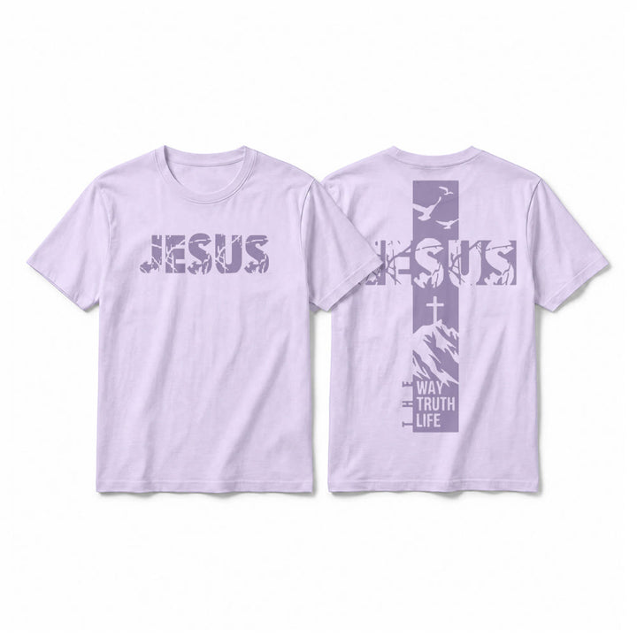 Christianartworkshop T-shirt à manches courtes premium "JÉSUS" Mountain Cross - Violet - 2XL - image 16