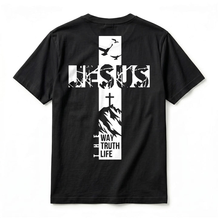 Christianartworkshop T-shirt à manches courtes premium "JÉSUS" Mountain Cross - image 6