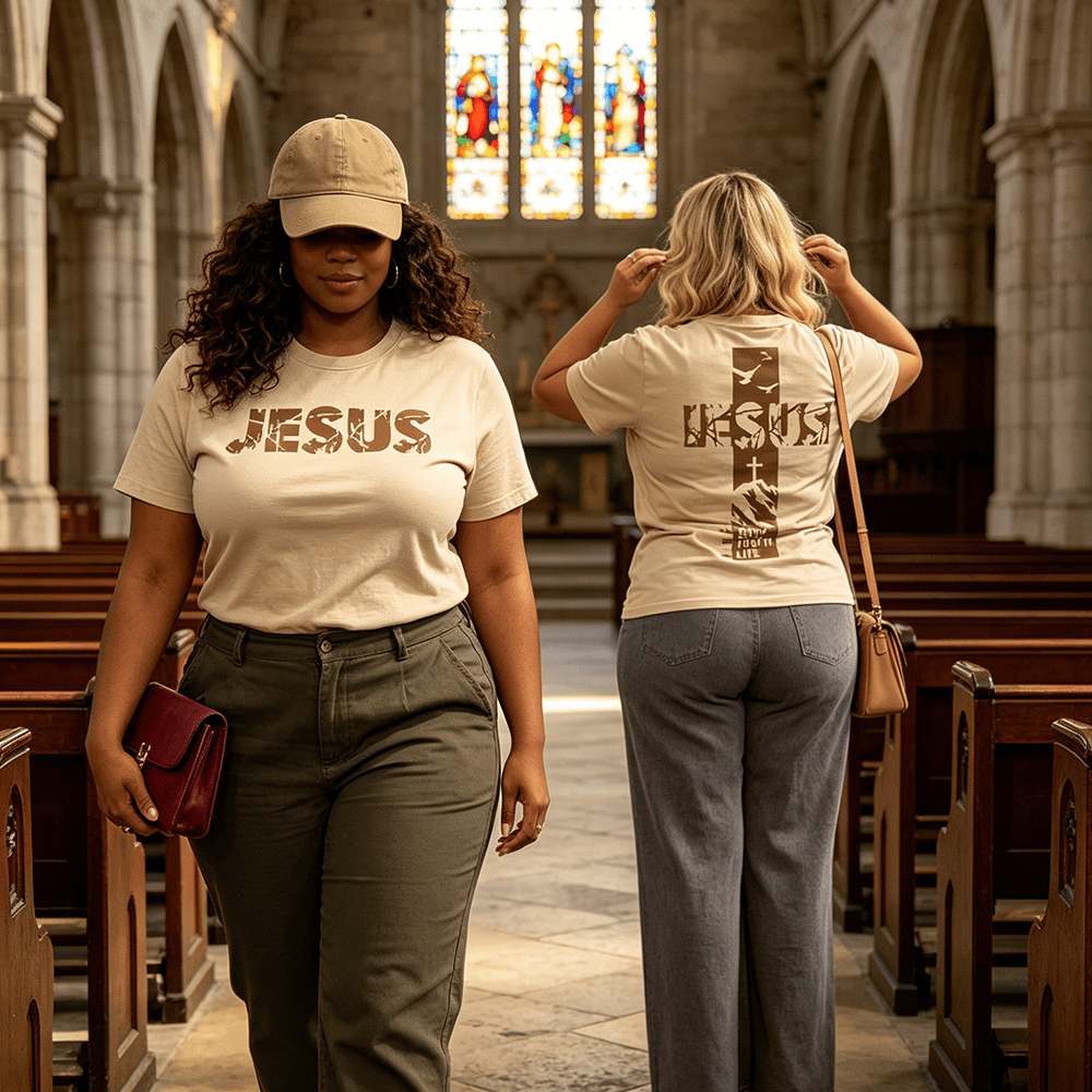 Christianartworkshop T-shirt à manches courtes premium "JÉSUS" Mountain Cross - image 0