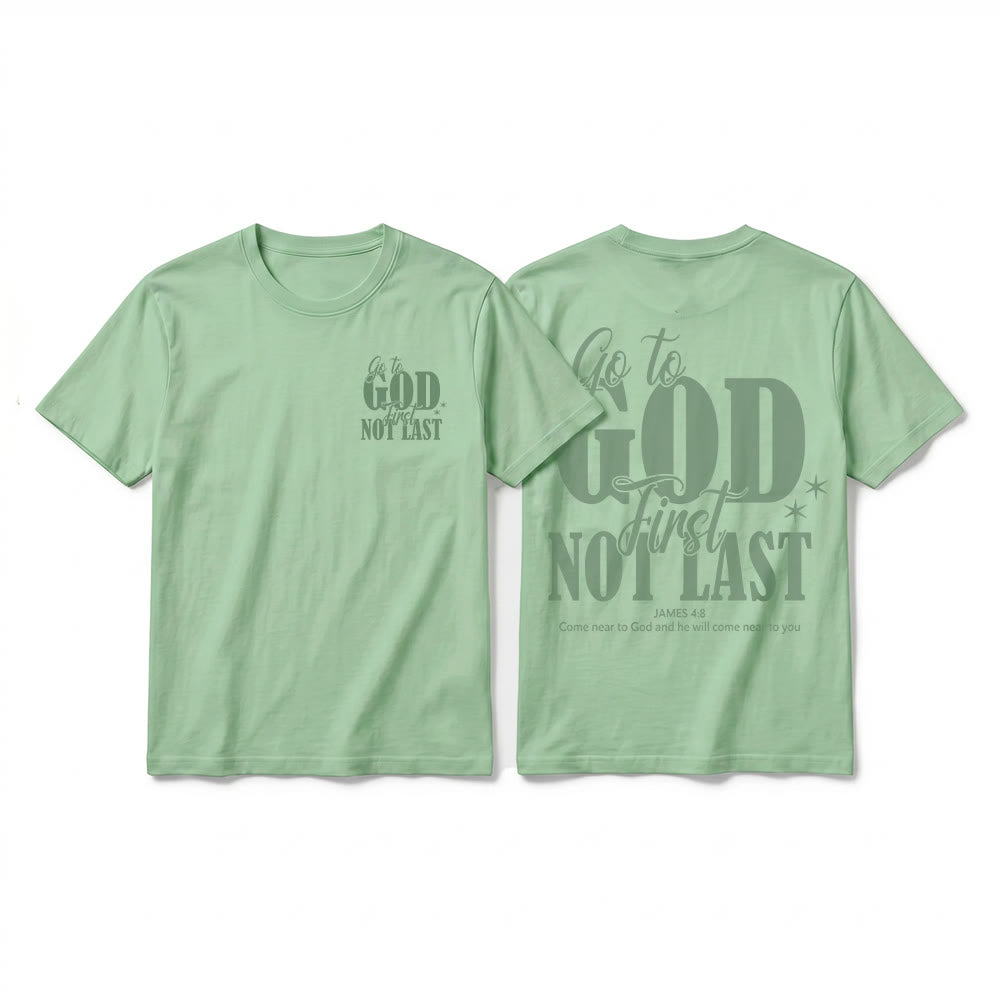 Christianartworkshop T-shirt premium à manches courtes « Va d’abord à Dieu » avec rappel de foi - Vert clair - 2XL - image 25