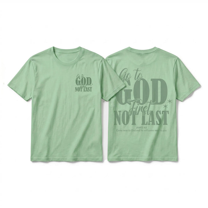 Christianartworkshop T-shirt premium à manches courtes « Va d’abord à Dieu » avec rappel de foi - Vert clair - 2XL - image 25