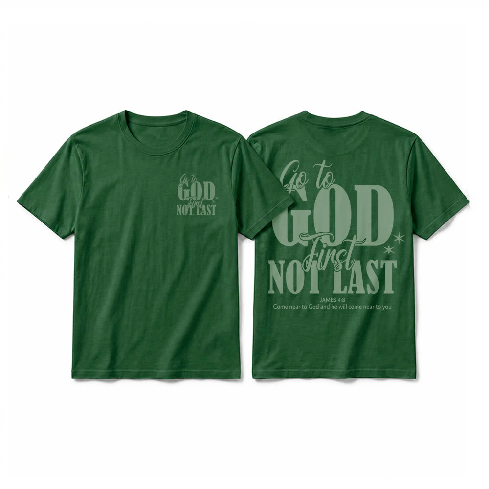 Christianartworkshop T-shirt premium à manches courtes « Va d’abord à Dieu » avec rappel de foi - Vert foncé - 2XL - image 13