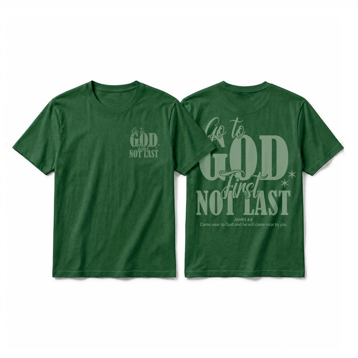 Christianartworkshop T-shirt premium à manches courtes « Va d’abord à Dieu » avec rappel de foi - Vert foncé - 2XL - image 13