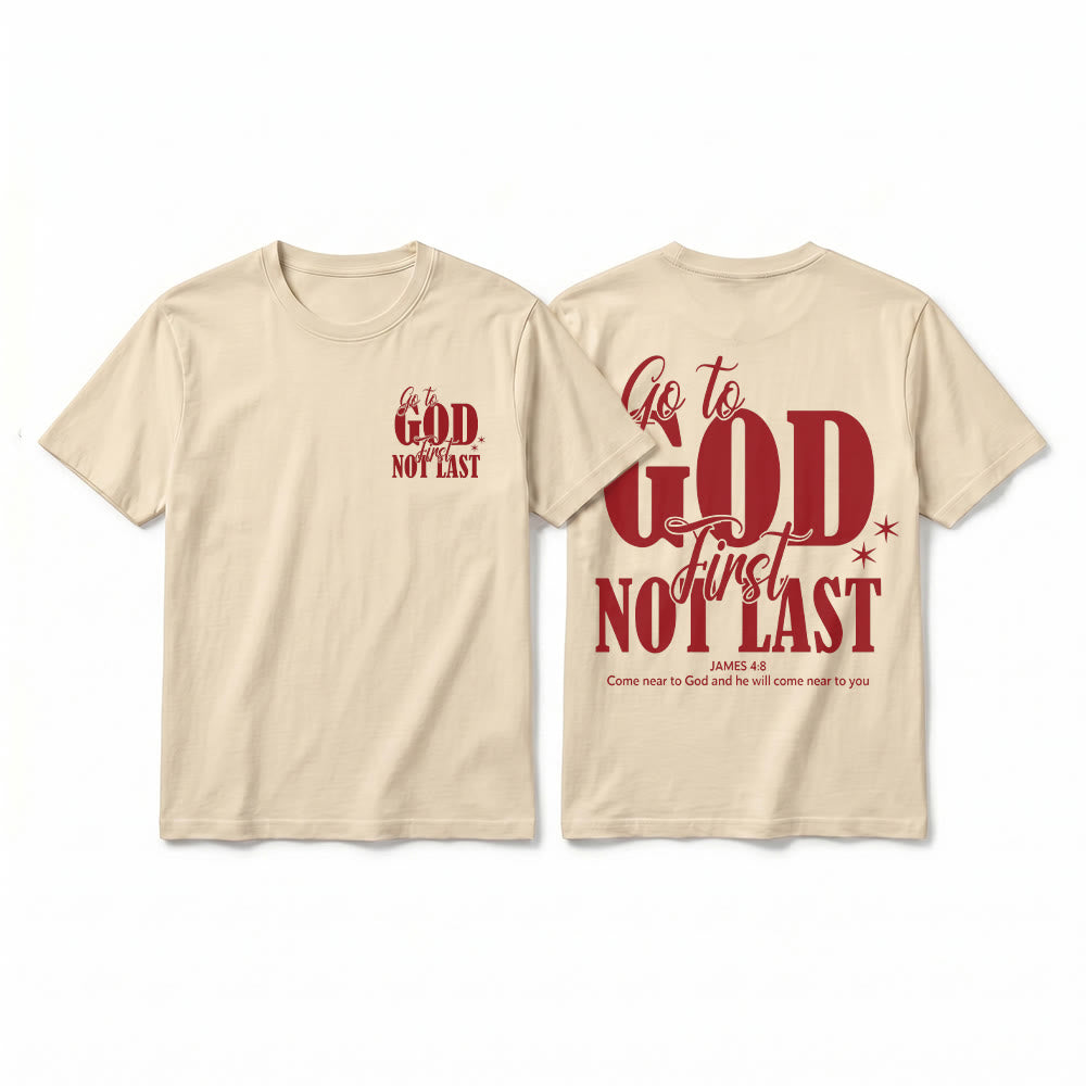 Christianartworkshop T-shirt premium à manches courtes « Va d’abord à Dieu » avec rappel de foi - Beige et rouge - 2XL - image 7