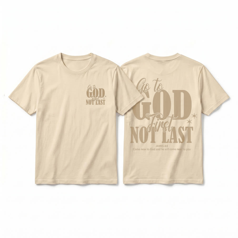 Christianartworkshop T-shirt premium à manches courtes « Va d’abord à Dieu » avec rappel de foi - Beige - 2XL - image 4