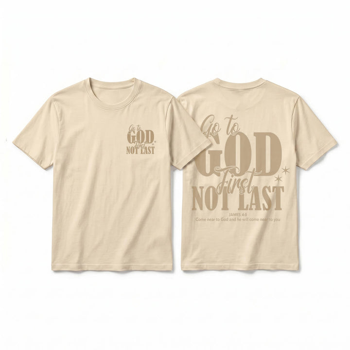 Christianartworkshop T-shirt premium à manches courtes « Va d’abord à Dieu » avec rappel de foi - Beige - 2XL - image 4