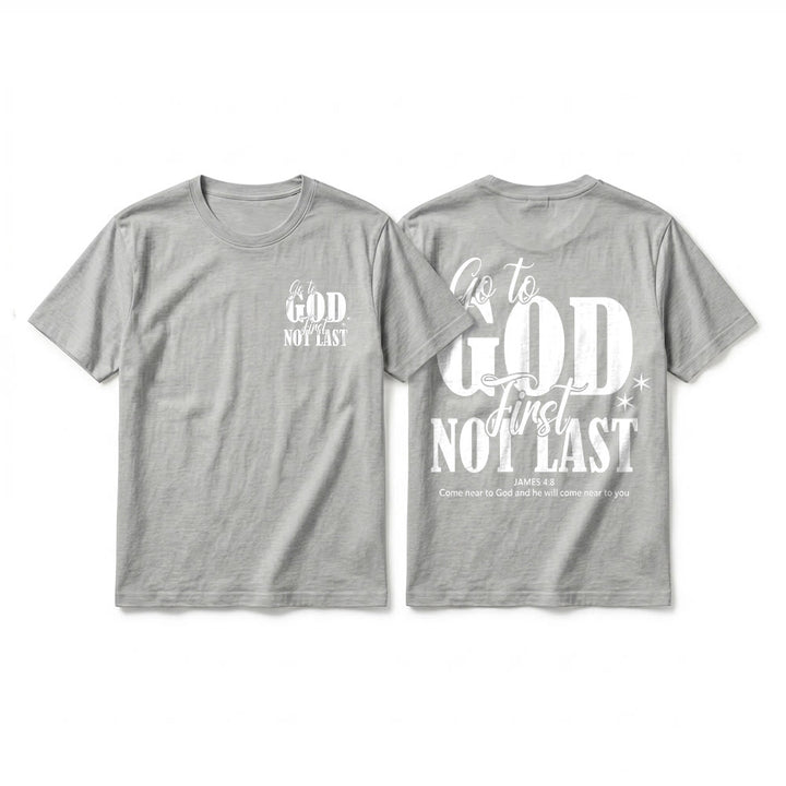 Christianartworkshop T-shirt premium à manches courtes « Va d’abord à Dieu » avec rappel de foi - Gris - 2XL - image 22
