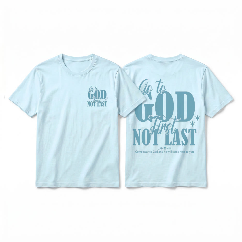 Christianartworkshop T-shirt premium à manches courtes « Va d’abord à Dieu » avec rappel de foi - Bleu - 2XL - image 16
