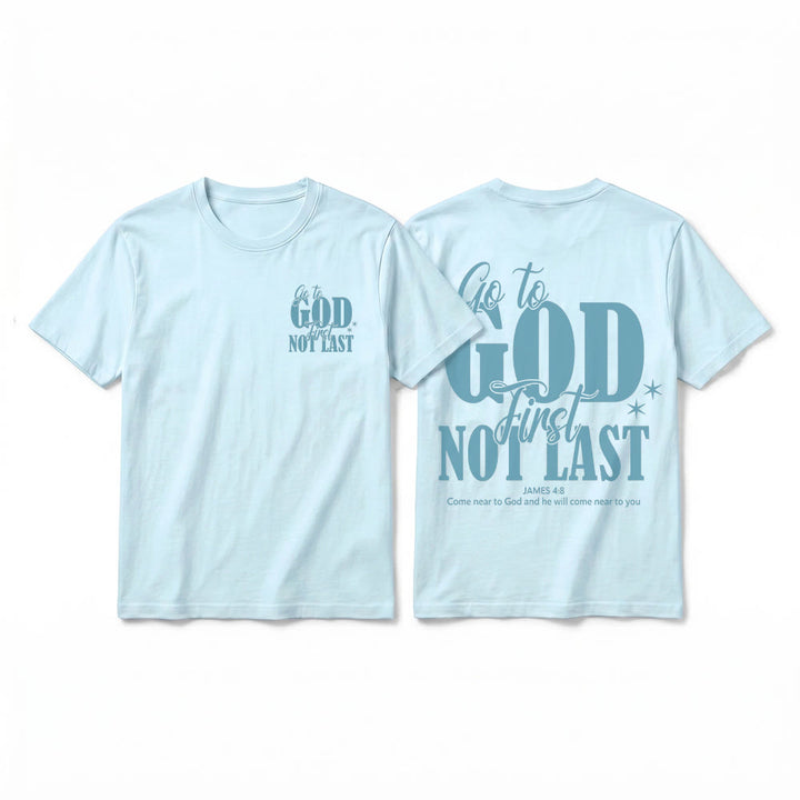 Christianartworkshop T-shirt premium à manches courtes « Va d’abord à Dieu » avec rappel de foi - Bleu - 2XL - image 16