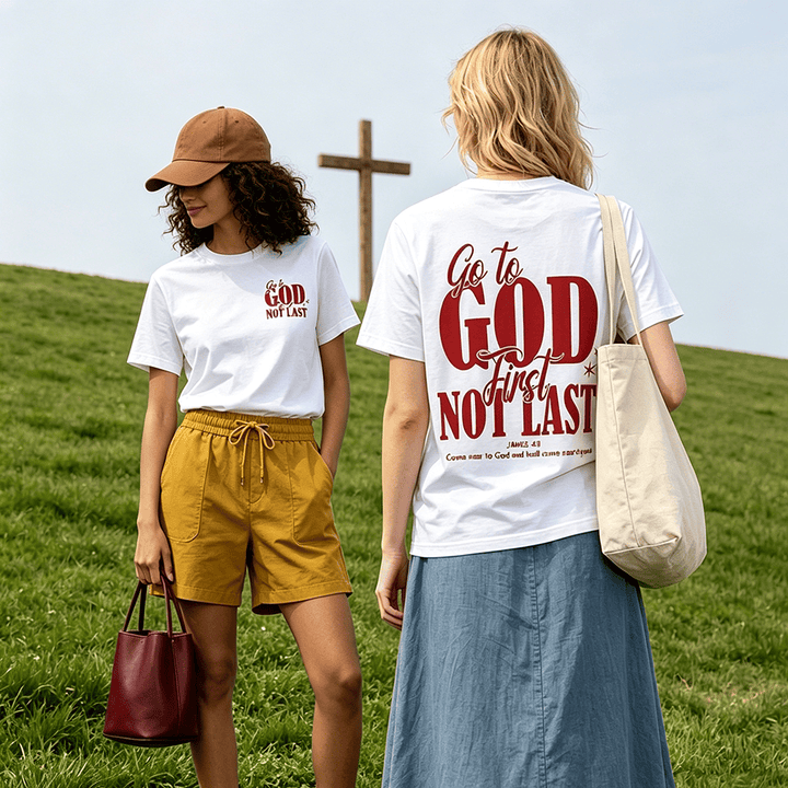 Christianartworkshop T-shirt premium à manches courtes « Va d’abord à Dieu » avec rappel de foi - image 0