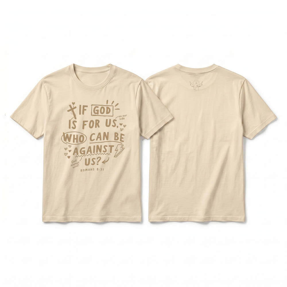 Christianartworkshop T-shirt premium à manches courtes « Si Dieu est pour nous, qui sera contre nous ? Romains 8:31 » - Beige - 2XL - image 1