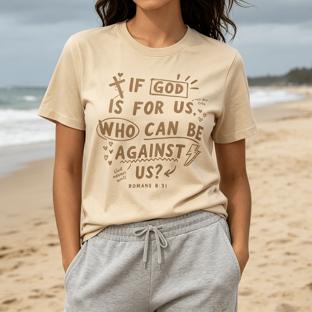 Christianartworkshop T-shirt premium à manches courtes « Si Dieu est pour nous, qui sera contre nous ? Romains 8:31 » - image 0