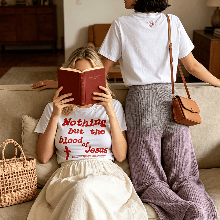 Christianartworkshop T-shirt premium à manches courtes « Rien que le sang de Jésus » - image 0