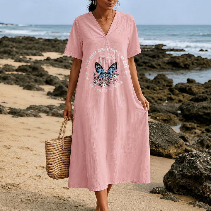 Robe midi à manches courtes et col en V ornée de papillons et de fleurs, inspirée par un verset biblique et signée Christianartworkshop - image 9