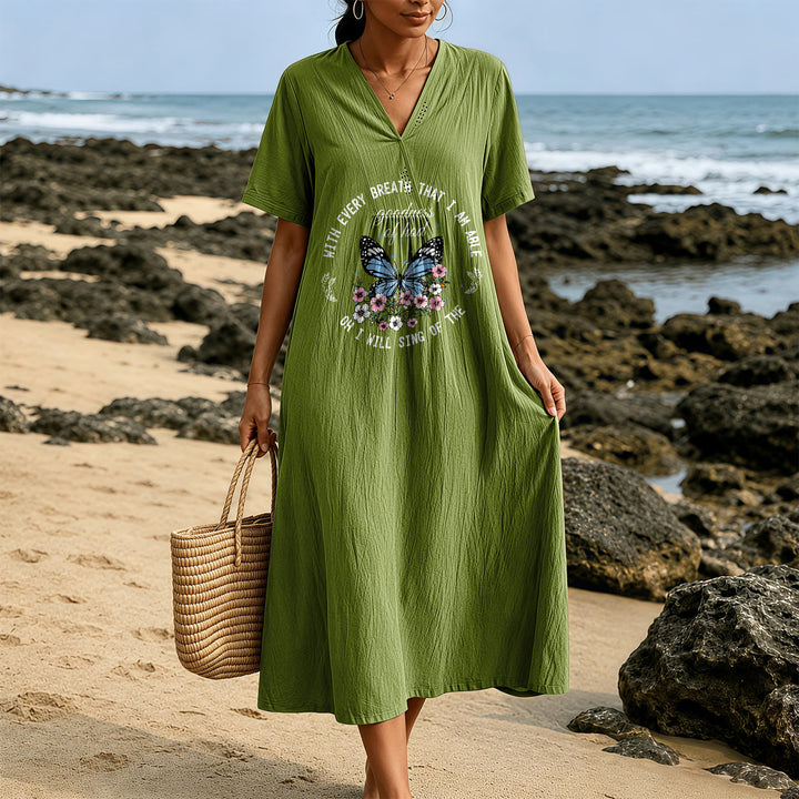 Robe midi à manches courtes et col en V ornée de papillons et de fleurs, inspirée par un verset biblique et signée Christianartworkshop - image 11
