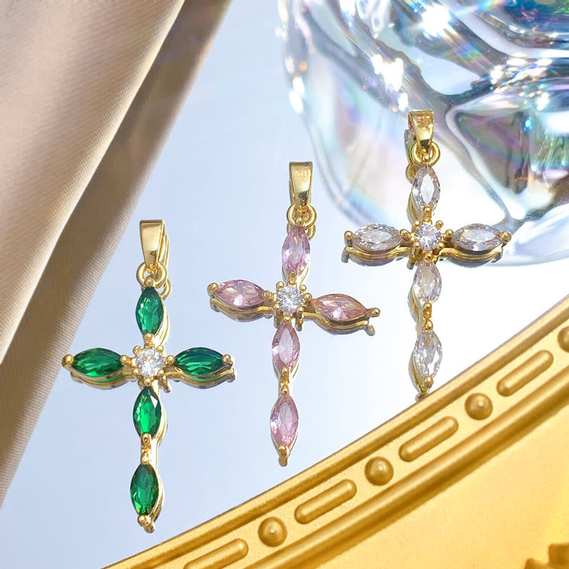 Christianartworkshop Collier croix multi-pierres élégant : reflet d'une foi sereine et d'une douce chaleur spirituelle - image 1