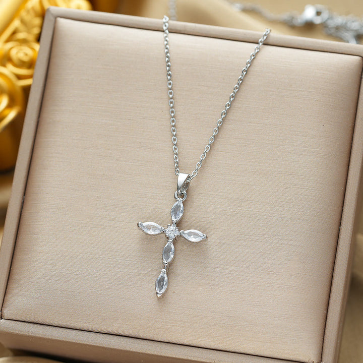 Christianartworkshop Collier croix multi-pierres élégant : reflet d'une foi sereine et d'une douce chaleur spirituelle - Blanc et argent - image 7