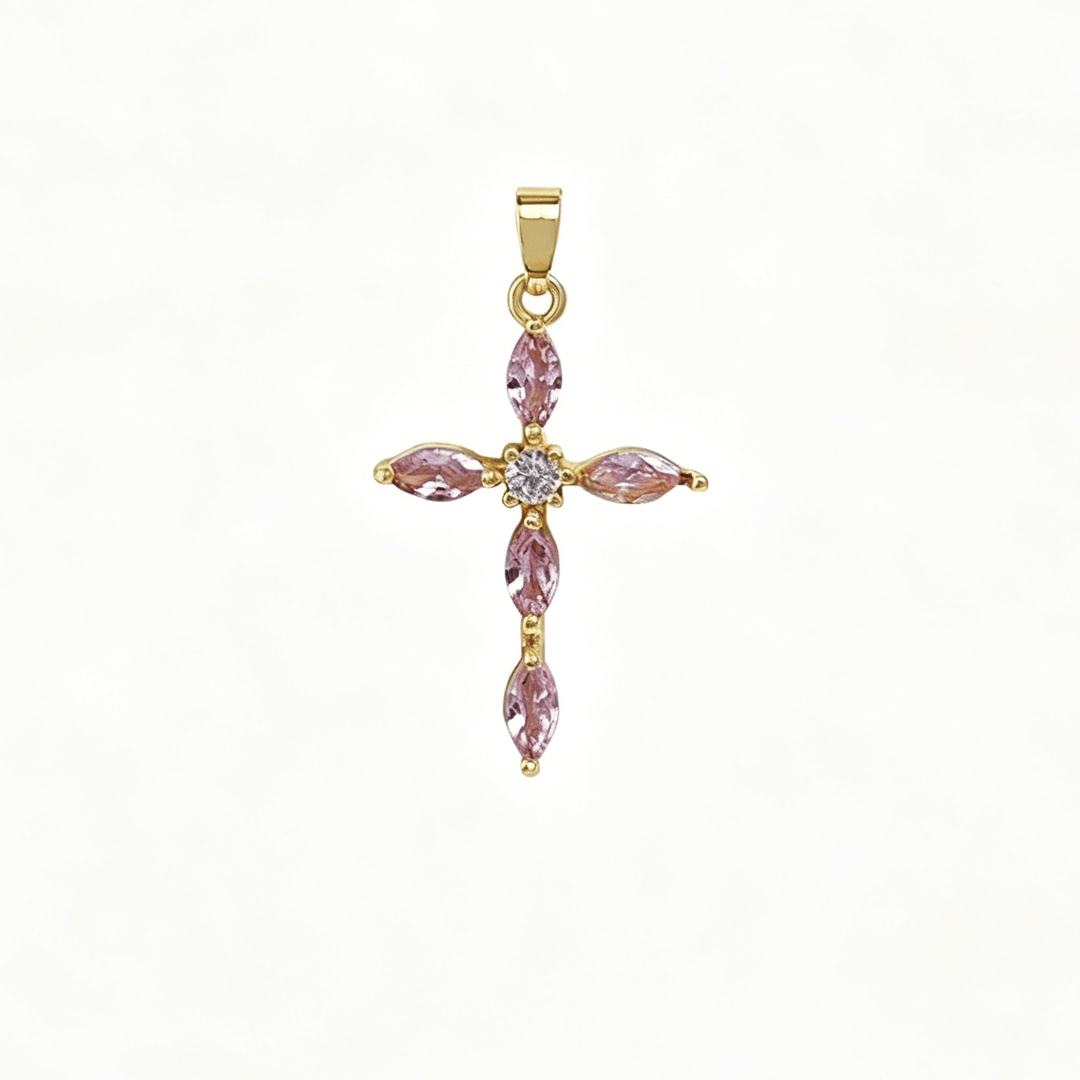Christianartworkshop Collier croix multi-pierres élégant : reflet d'une foi sereine et d'une douce chaleur spirituelle - Rose - image 5