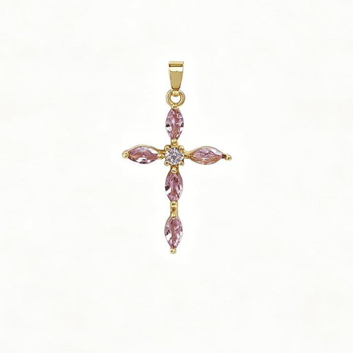 Christianartworkshop Collier croix multi-pierres élégant : reflet d'une foi sereine et d'une douce chaleur spirituelle - Rose - image 5