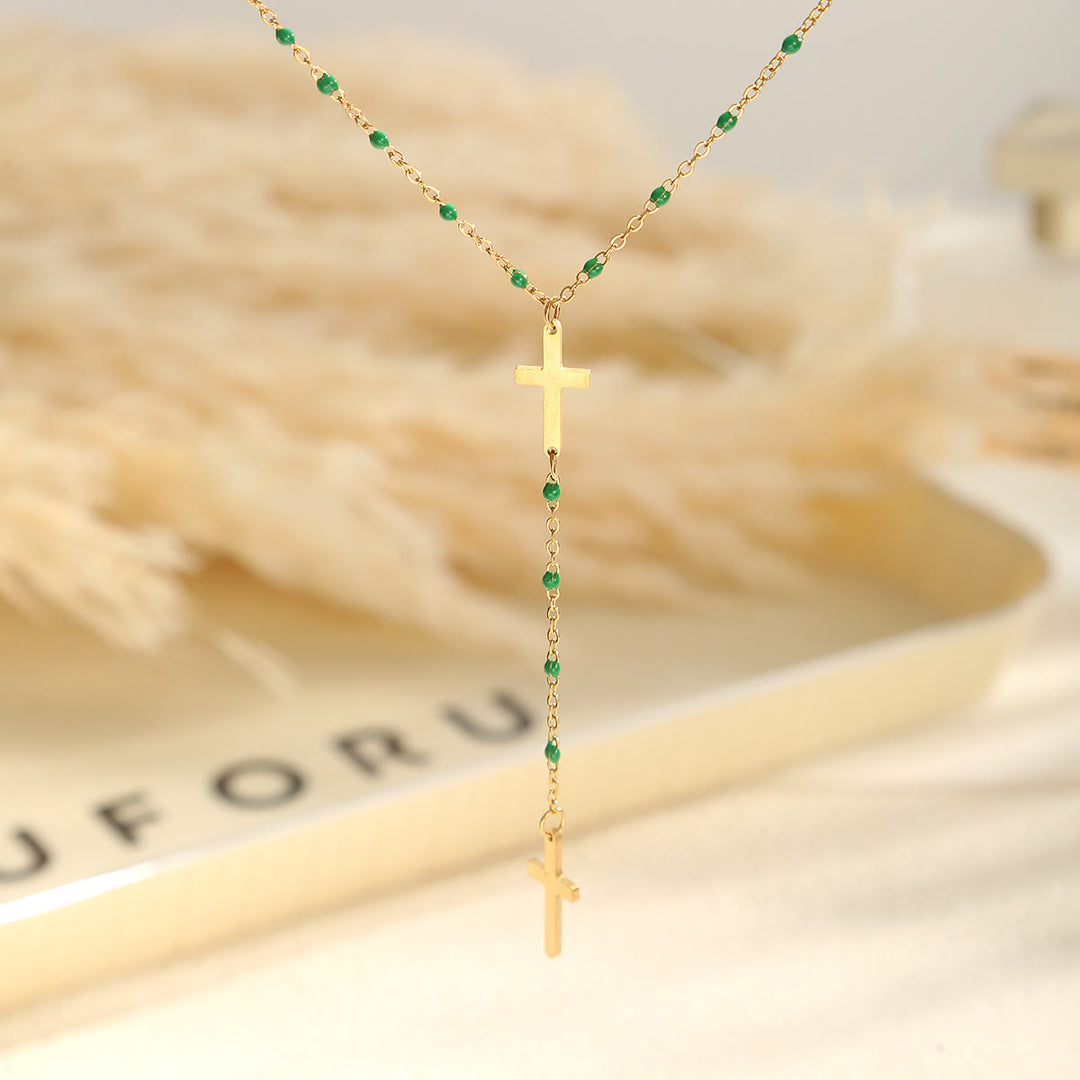 Christianartworkshop Collier pendentif croix à plusieurs rangs : symbole de grâce inébranlable et de bénédiction céleste - Vert foncé - image 12