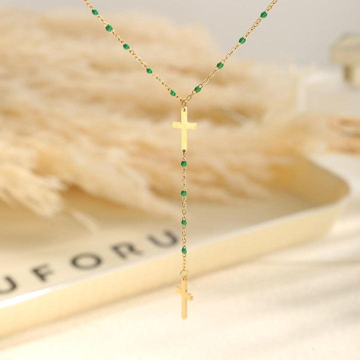 Christianartworkshop Collier pendentif croix à plusieurs rangs : symbole de grâce inébranlable et de bénédiction céleste - Vert foncé - image 12