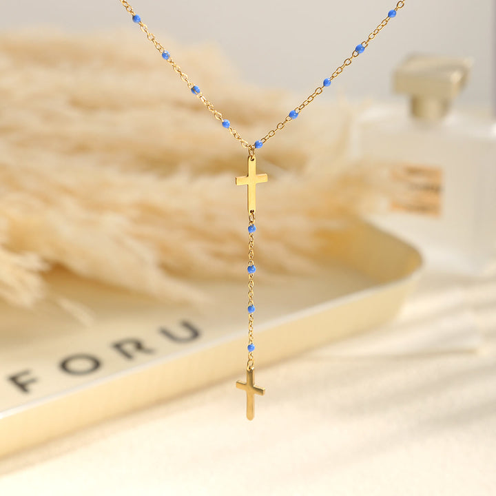 Christianartworkshop Collier pendentif croix à plusieurs rangs : symbole de grâce inébranlable et de bénédiction céleste - Bleu royal - image 6