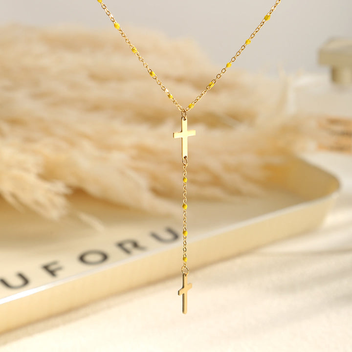 Christianartworkshop Collier pendentif croix à plusieurs rangs : symbole de grâce inébranlable et de bénédiction céleste - Jaune - image 4