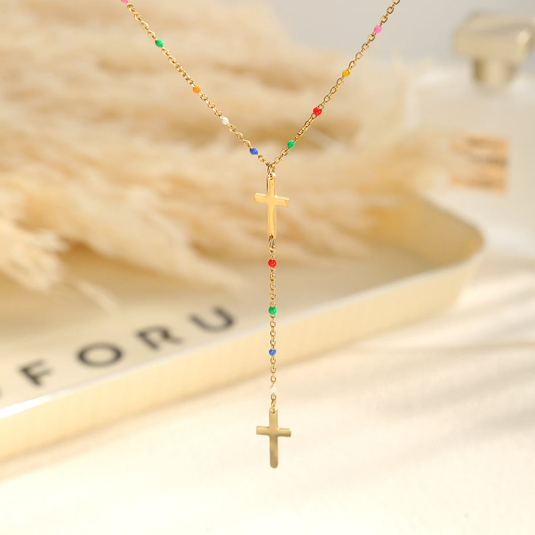 Christianartworkshop Collier pendentif croix à plusieurs rangs : symbole de grâce inébranlable et de bénédiction céleste - Coloré - image 7