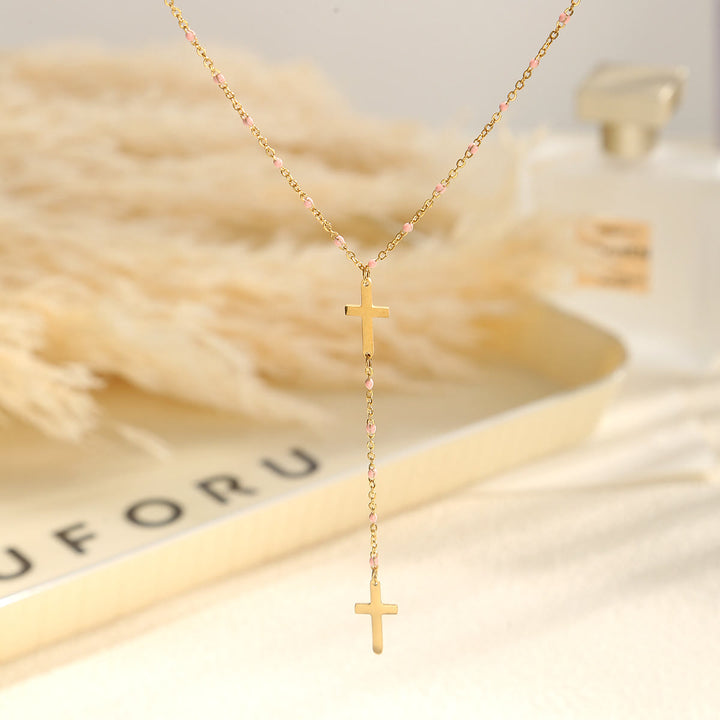 Christianartworkshop Collier pendentif croix à plusieurs rangs : symbole de grâce inébranlable et de bénédiction céleste - Rose - image 9