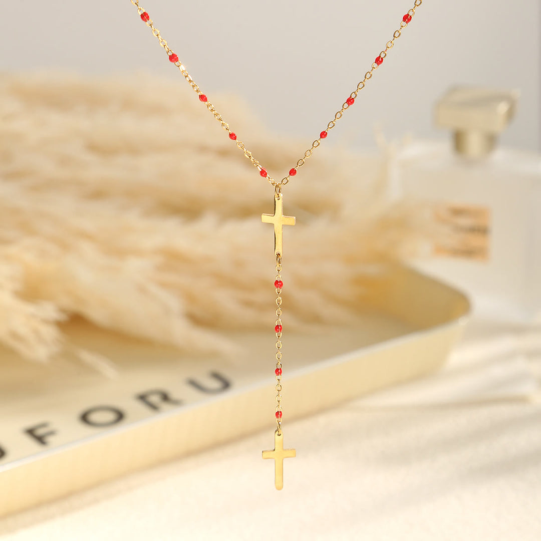 Christianartworkshop Collier pendentif croix à plusieurs rangs : symbole de grâce inébranlable et de bénédiction céleste - Rouge - image 11
