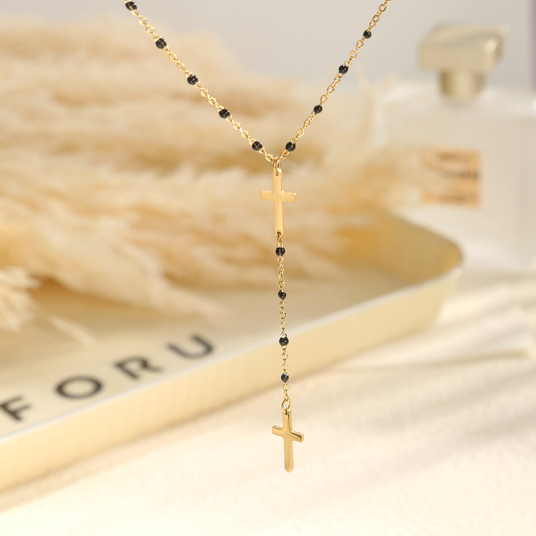 Christianartworkshop Collier pendentif croix à plusieurs rangs : symbole de grâce inébranlable et de bénédiction céleste - Noir - image 5
