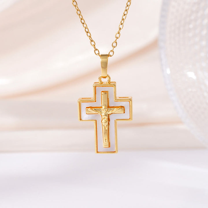 Christianartworkshop Collier pendentif croix crucifix à plusieurs rangs : symbole de rédemption et de grâce éternelle - Doré - image 3