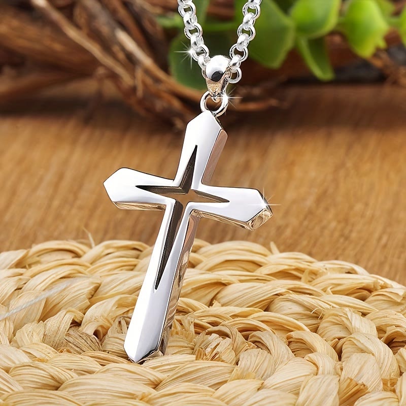 Christianartworkshop Collier pendentif croix aux contours élégants : symbole de grâce inébranlable et de bénédiction céleste - Argent - image 0