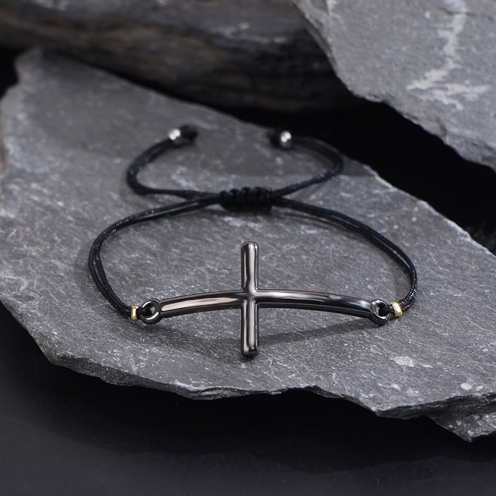 Christianartworkshop Bracelet moderne ajustable en forme de croix : un rappel de la protection divine et de la grâce infinie - Noir - image 1