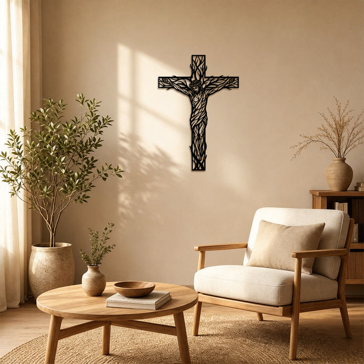 Christianartworkshop Crucifix en métal tressé de vigne : emblème de rédemption et de vie éternelle - image 1