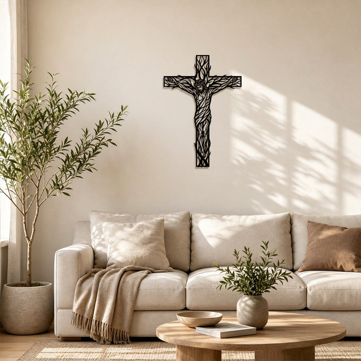 Christianartworkshop Crucifix en métal tressé de vigne : emblème de rédemption et de vie éternelle - image 2