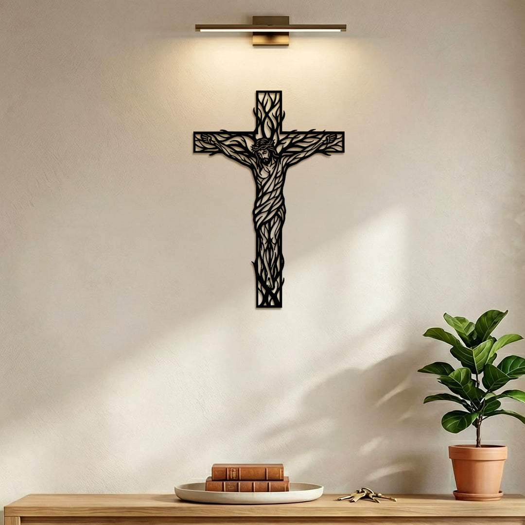 Christianartworkshop Crucifix en métal tressé de vigne : emblème de rédemption et de vie éternelle - image 3