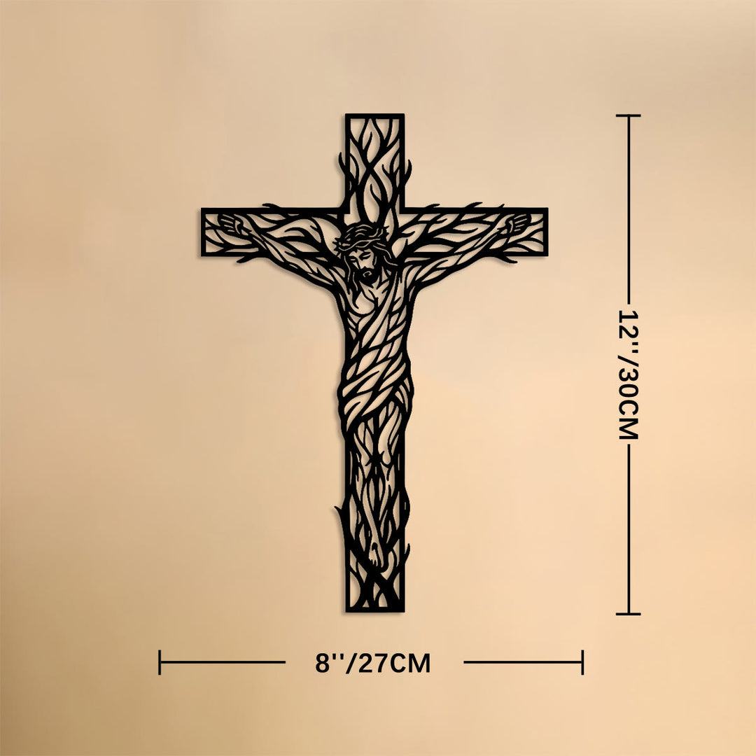 Christianartworkshop Crucifix en métal tressé de vigne : emblème de rédemption et de vie éternelle - 12''*10.6''*0.04''/30*27*0.1cm - image 5
